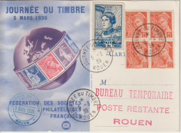 France Carte Journée Du Timbre 1939 Rouen Avec Vignette Jeanne D'Arc - Exposiciones Filatelicas