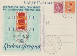 France Carte Journée Du Timbre 1942 Rouen Avec Vignette - Exposiciones Filatelicas