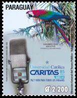 Paraguay 2021 ** Parrot. Microphone. Radio Caritas Catholic University - AM 680. - Perroquets & Tropicaux