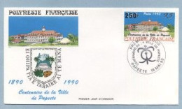 1990 MAI 16  Enveloppe1er Jour  CENTENAIRE DE LA VILLE DE PAPEETE 250 FRANCS - Storia Postale