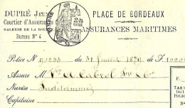 1879 BORDEAUX ASSURANCES MARITIMES NAVIGATION Bordeaux Martinique / Guadeloupe Etats Unis  & Retour Armateurs Vve Cabrol - 1800 – 1899