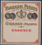 Etiquette Parfum Tombarel Frères Essence à Grasse 9 Cm X 10,1 Cm En Superbe.Etat - Labels