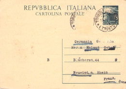 ITALY - CARTOLINA POSTALE 15L 1949 - NEUWIED/DE Mi P146  /*23 - Entiers Postaux