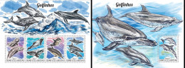 Guinea Bissau 2015, Animals, Dolphins III, 4val In BF+BF - Dauphins