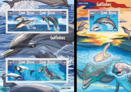 Guinea Bissau 2015, Animals, Dolphins IV, 4val In BF +BF - Dauphins