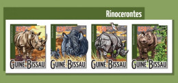 Guinea Bissau 2015, Animals, Rhino, 4val In BF IMPERFORATED - Rhinocéros