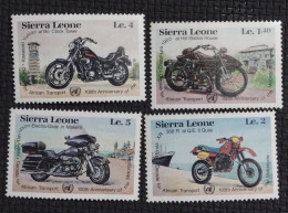 BD) SIERRA LEONE, DECADE FOR AFRICAN TRANSPORTATION, 100TH ANNIVERSARY OF THE MOTORCYCLE, KAWASAKI, CHATER-LEA, HARLEY D - Sierra Leone