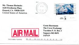 67109 - USA - 2002 - 80¢ Mt.McKinley (Eckrand M Pl#) EF A LpBf OXNARD CA  -> Japan - Briefe U. Dokumente