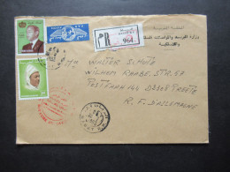 Marokko 1984 Einschreiben Luftpost R-Zettel Rabat RP Mit Rotem Stempel Ra1 G.O. Nach Preetz Gesendet - Marruecos (1956-...)