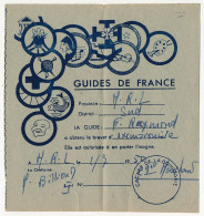 FRANCE - SCOUTISME - Guides De France - 2 Certificats D'obtention De Brevets - 2eme Classe 1950 - Excursionniste 1950 - Movimiento Scout