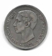 ESPAGNE  5 Pesetas ALPONSE XII  1875 *75*  DE-M,  TTB - Provincial Currencies