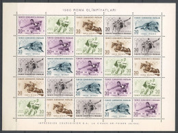 TURQUIE 1960 Bloc N° 10 ** Neuf MNH Superbe C 22.50 € Sports Jeux Olympiques De Rome Athlétisme Football Hippisme Basket - Blokken & Velletjes