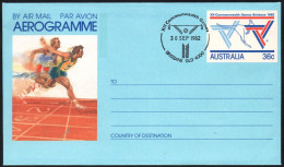 AUSTRALIA BRISBANE 1982 - XII COMMONWEALTH GAMES - WEIGHTLIFTING - AEROGRAMME: ATHLETICS / SPRINT - G - Haltérophilie