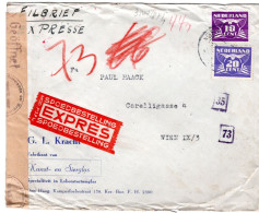 67114 - Niederlande - 1942 - 20c Taube MiF A EilBf M Dt Zensur S GRAVENHAGE -> WIEN (Deutschland) - Covers & Documents