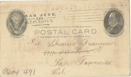 ETATS UNIS ENTIER 1c Mc KINLEY DE SAN JOSE ( CALIFORNIE ) POUR SAN FRANCISCO ( CALIFORNIE ) DE 1907 LETTRE COVER - 1901-20