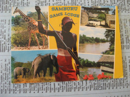 Cpm Multivues Kenya Samburu Game Lodge (girafe Elephant Voiture) Ecrite - Kenya