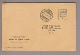 CH Portofreiheit Franco Chèque Postal II 1910-11-07 Lausanne Brief Nach Sentier - Franchigia