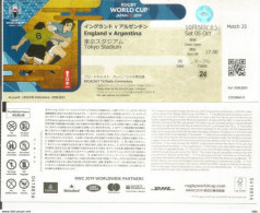 Match ENGLAND-ARGENTINA.Rugby World Cup Japan 2019.Ticket 5 Oct.Tokyo Stadium.Broadcast TV/Radio Entry Ticket - Rugby