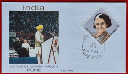 INDIA 1986 PUNE VISIT POPE JOHN PAUL II VISITA PAPA GIOVANNI PAOLO II STAMP WITH INDIRA GANDHI - Briefe U. Dokumente