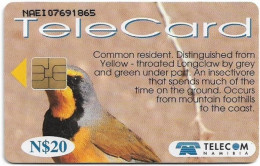 Namibia - Telecom Namibia - Birds Of Namibia, Bokmakierie, Solaic, 1999, 20$, Used - Namibie