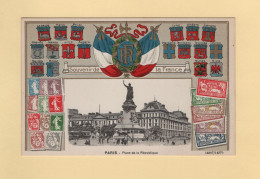 Timbres - Souvenir De La France - Paris - Place De La Republique - Carte Gauffree - Timbres (représentations)