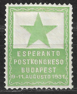 1931 ESPERANTO POSTKONGRESO Post Congress Budapest - LABEL CINDERELLA VIGNETTE - MNH - Esperanto