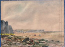 Aquarelle Peinte à La Main - ARROMANCHES , Le 13 Aôut 1920 - Peintre à Identifier - Normandie Plage Falaise Peinture - Wasserfarben