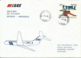 Great Britain Cover SAS First DC-9 Flight Bergen - Aberdeen 3-4-1986 - Lettres & Documents