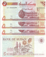SUDAN 5 DINARS 1993 P-51 LOT X5 UNC NOTES - Soudan