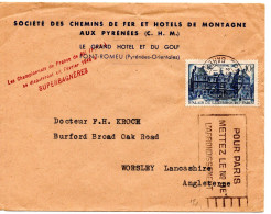 67147 - Frankreich - 1947 - 10F Palais Du Luxembourg EF A Bf PARIS - ... -> Grossbritannien - Covers & Documents