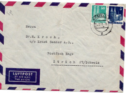 67148 - Bund - 1951 - 50Pfg Bauten MiF A LpBf (senkr Bug, Marken OK) KREFELD -> Schweiz - Sonstige & Ohne Zuordnung