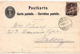 67161 - Schweiz - 1891 - 5Rp Ziffer GAKte (kl Riss Unten) M ZusFrankatur GENEVE -> Grossbritannien - Lettres & Documents