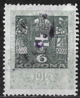 HUNGARY MAGYAR 1914: Revenue Stamp, 6 Korona, Used - Revenue Stamps
