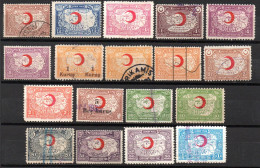 1535. TURKEY.1928-1946.18 DIFFERENT POSTAL TAX STAMPS LOT.RED CRESCENT,MAP,5 SCANS - Other & Unclassified