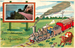 CPA - Illustration Jean De PREISSAC - Fantaisie "Bon Souvenir De GAURIAC" - Thème Train - Edition Jean-Pierre - Preissac