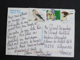 PORTUGAL AVEC YT 2621 3046 ACORES 536 PIVERT OISEAU BIRD VOGEL / MASQUE CARNAVAL / BOUVREUIL - PRAIA DA OURA ALGARVE - Storia Postale