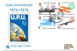 UK, GB, Great Britain, FDC, 1974, Michel 650 - 653. 100th Anniversary Of UPU - 1971-1980 Decimal Issues