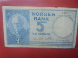 NORVEGE 5 KRONER 1962 Circuler (B.29) - Norway