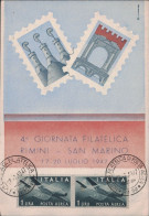 ITALIE - RIMINI - 4e GIORNATA FILATELICA RIMINI - SAN MARINO - LE 17-20 JUILLET 1947 - EXPOSITION POSTE AERIENNE. - Lettres & Documents