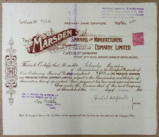 INDIA 1920 THE MARSDEN SPINNING AND MANUFACTURING COMPANY LIMITED, TEXTILE, SPINNING, WEAVING....SHARE CERTIFICATE - Tessili