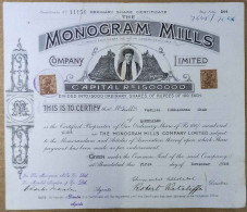 INDIA 1928 MONOGRAM MILLS COMPANY LIMITED, TEXTILE INDUSTRY.....SHARE CERTIFICATE - Textile
