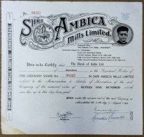 INDIA 1966 SHRI AMBICA MILLS LIMITED, TEXTILE, SPINNING, WEAVING.....SHARE CERTIFICATE - Textile