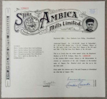 INDIA 1968 SHRI AMBICA MILLS LIMITED, TEXTILE, SPINNING, WEAVING.....SHARE CERTIFICATE - Textiel