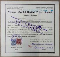 INDIA 1952 MESSERS MOTILAL HARILAL & Co. LIMITED AHMEDABAD, TEXTILE.....SHARE CERTIFICATE - Textiles