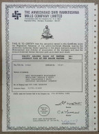 INDIA 1981 THE AHMEDABAD SHRI RAMKRISHNA MILLS COMPANY LIMITED, TEXTILE.....SHARE CERTIFICATE - Tessili