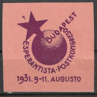 1931  HUNGARY Budapest - ESPERANTO - Esperantista Postkongreso  Vignette  CINDERELLA LABEL - Esperánto