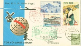 First KLM Polar Flight Tokyo Amsterdam CAD Tokyo Japan 4 XI 58 YT Japon N°411 550 601 611 Oblit Rouge Par Pole Nord - Poste Aérienne