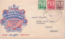 NOUVELLE ZELANDE LETTRE AVEC CACHET AIR MAIL EXHIBITION 1938 - Storia Postale