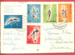 1964 - SAINT MARIN - Carte Postale Pour La France - Timbres "Prélude Aux Jeux Olympiques" - Tp N° 605 à 609 - Brieven En Documenten