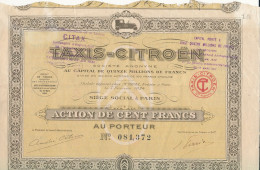 TITRE      TAXIS-CITROEN  PARIS  SIGNE ANDRE CITROEN   27 COUPONS - Auto's